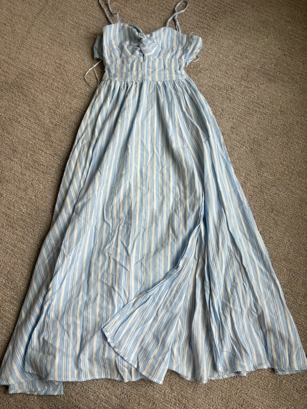 Altar'd State Blue & White Striped Tie-Front Maxi Dress